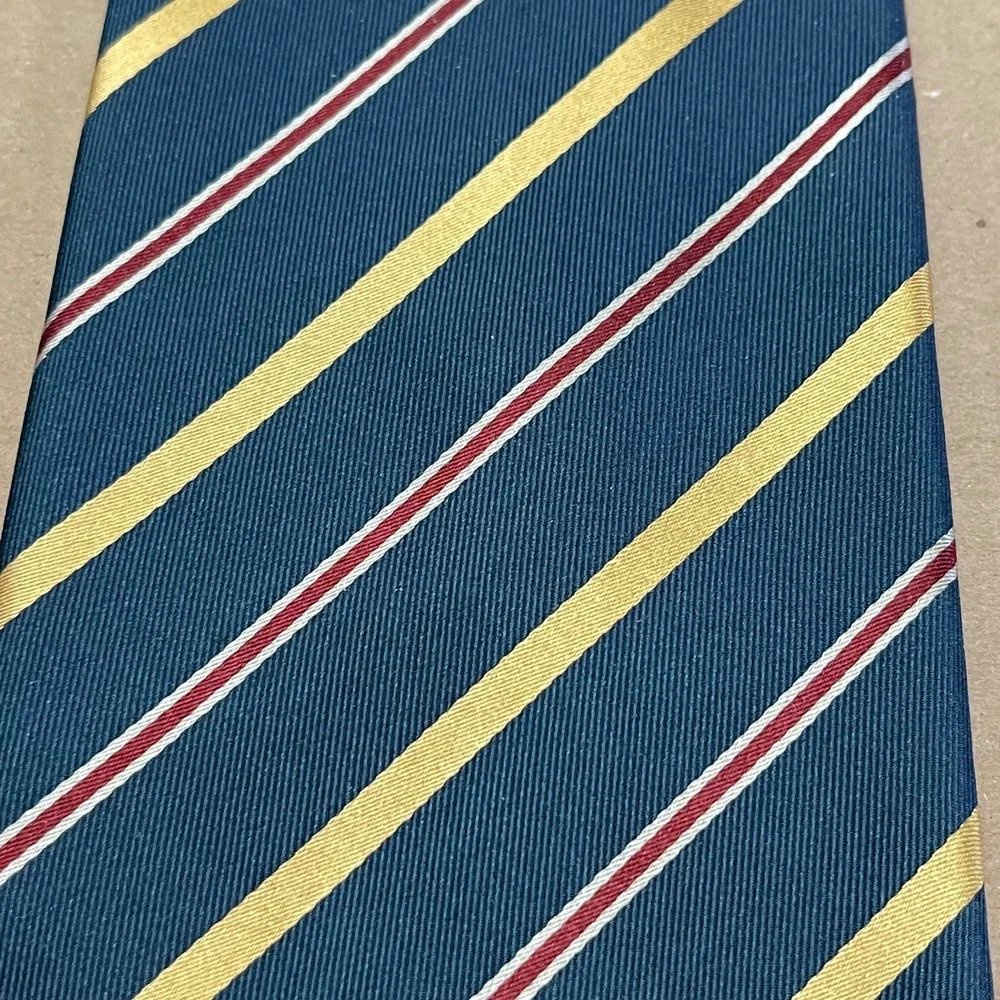 Vintage Banana Republic Factory Blue/Yellow Striped‎ Tie 100% Silk 90's
